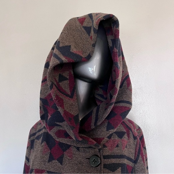 ELLABEE | Aztec print wool blend hooded thick lined fall winter warm coat jacket - Picture 5 of 16